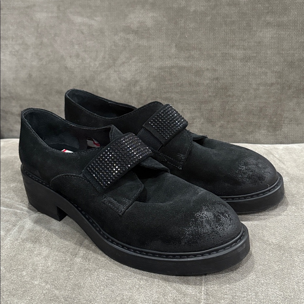 Manas Black Suede Embellished Loafers, Size 10, NWT